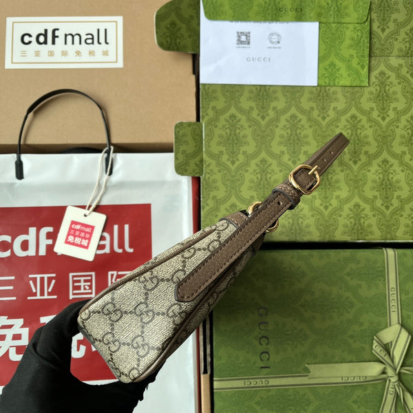GG Ophidia Small Shoulder Bag 21cm Beige Dark Brown Canvas