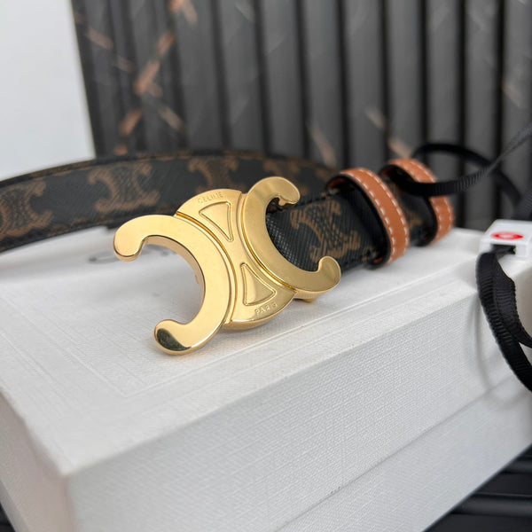 Cintura CEL Triomphe da 25 mm in tela Taurillon nera e marrone 176293