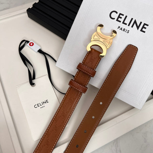 Cintura CEL Triomphe da 25 mm in pelle goffrata Taurillon marrone 176290