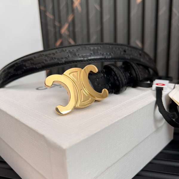 CEL 25mm Triomphe Belt in Taurillon Black Embossed Leather 176289