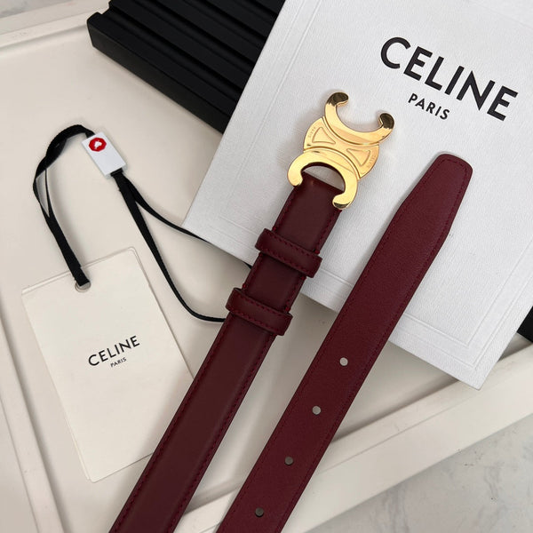 CL TRIOMPHE 25 MM BELT IN CURRANT RED CALFSKIN GOLD HARDWARE