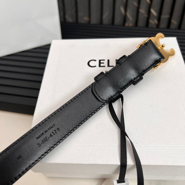 CEL 25mm Medium Triomphe Belt in Taurillon Black Leather 176283