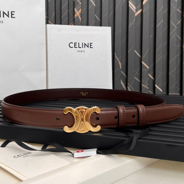 CEL 25mm Medium Triomphe Belt in Taurillon Chestnut Leather 176287