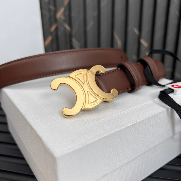 CL TRIOMPHE 25 MM BELT IN PENNY BROWN CALFSKIN GOLD HARDWARE
