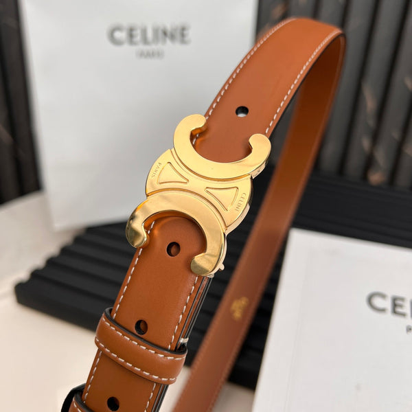 CEL 25mm Medium Triomphe Belt in Taurillon Brown Leather 176284