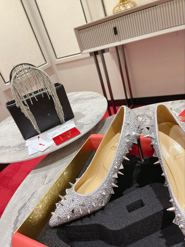 CL Pigalili Potpourri Strass Pumps Glitter Silver