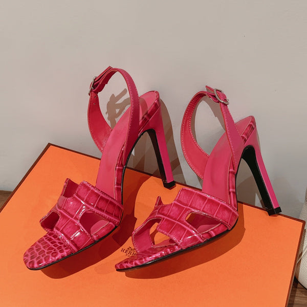 SLINGBACK ETERNITE 105 PELLE DI AGNELLO ROSA E PELLE DI COCCODRILLO