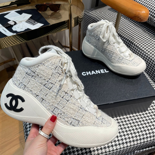 CC Sneaker In White Tweed Fabric 144803
