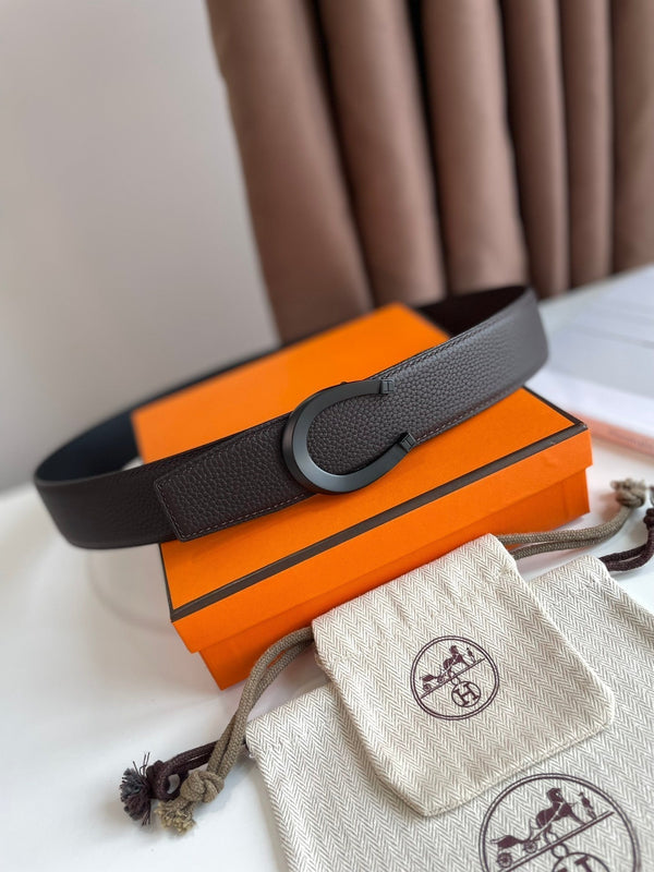 LUCK BELT BUCKLE & REVERSIBLE CHOCOLATE BROWN LEATHER STRAP 38MM BLACK HARDWARE