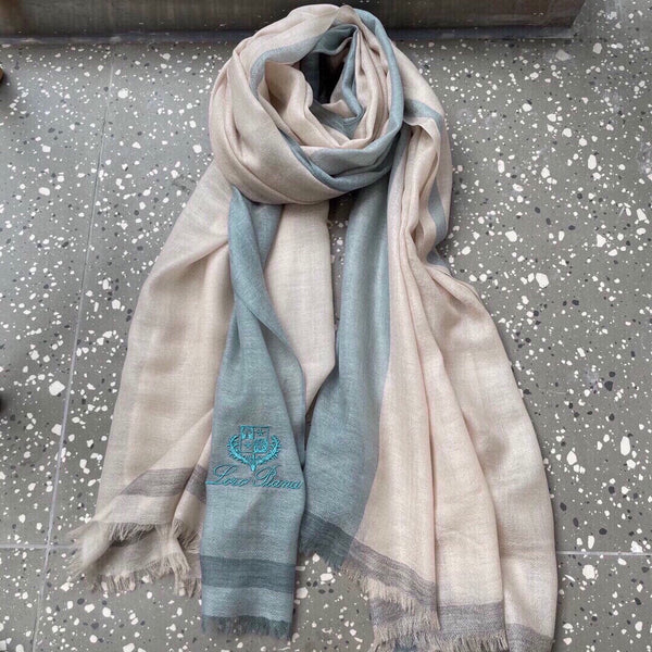 LP Quadrata Rainbow Scarf 200 CM In Beige Mix Turquoise Cashmere Silk 670020