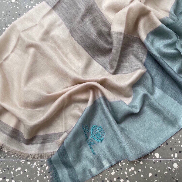 LP Quadrata Rainbow Scarf 200 CM In Beige Mix Turquoise Cashmere Silk 670020
