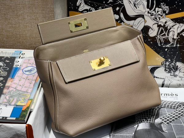 HM 24/24 Bag Etoupe Leather Gold Hardware