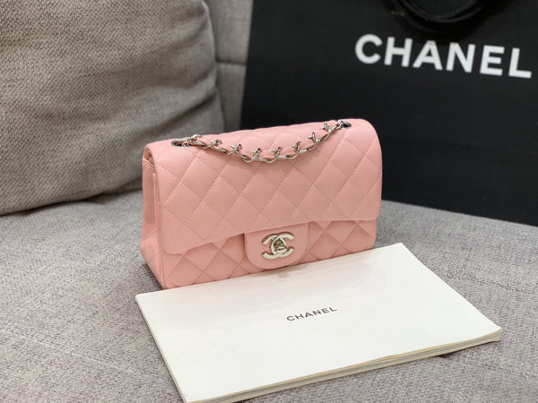 flap bag mini 20cm pink lambskin silver hardware