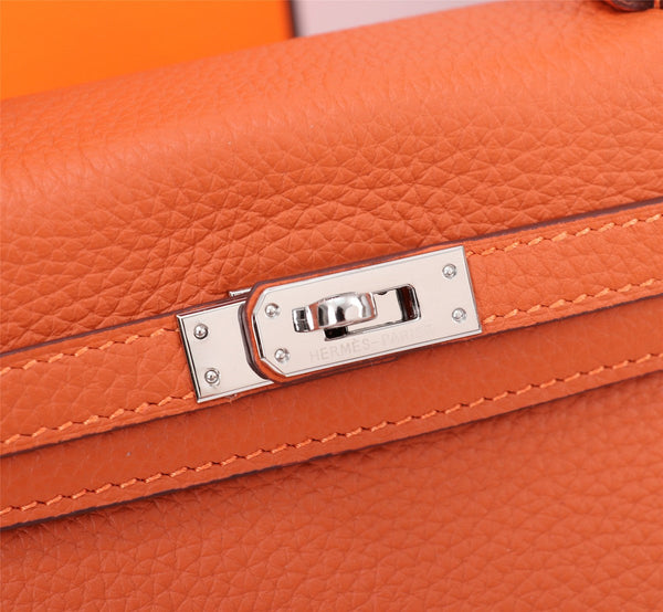 HM KELLY BAG 28 ORANGE TOGO SILVER HARDWARE