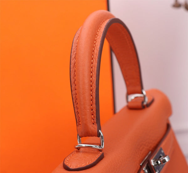 HM KELLY BAG 28 ORANGE TOGO SILVER HARDWARE