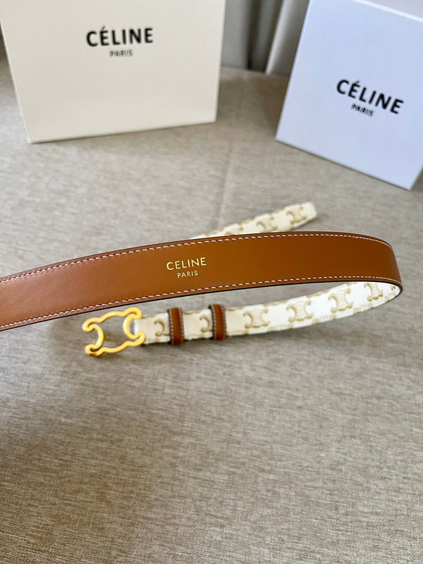 CL logo Cut-out Belt 25mm White Tan Triomphe Canvas Ghw