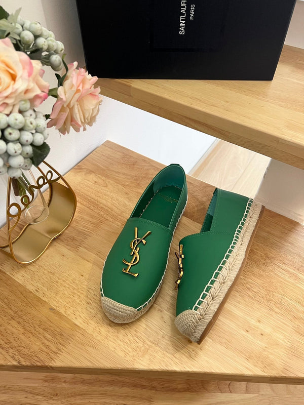 SL YVES LOGO SLIP ON DARK GREEN CALFSKIN