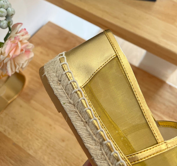 SL YVES LOGO SLIP ON METALLIC GOLD CALFSKIN AND MESH