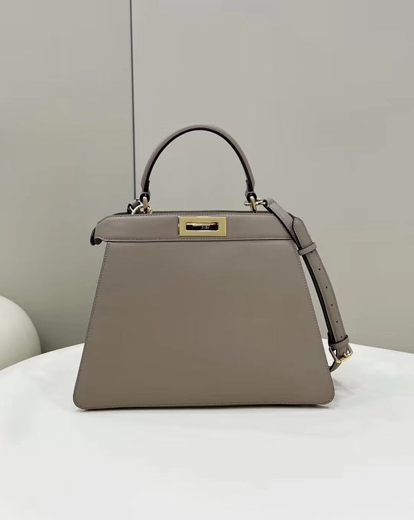 FENDI PEEKABOO 33 BAG IN KHAKI CALFSKIN WITH STRAP GOLD HARDWARE