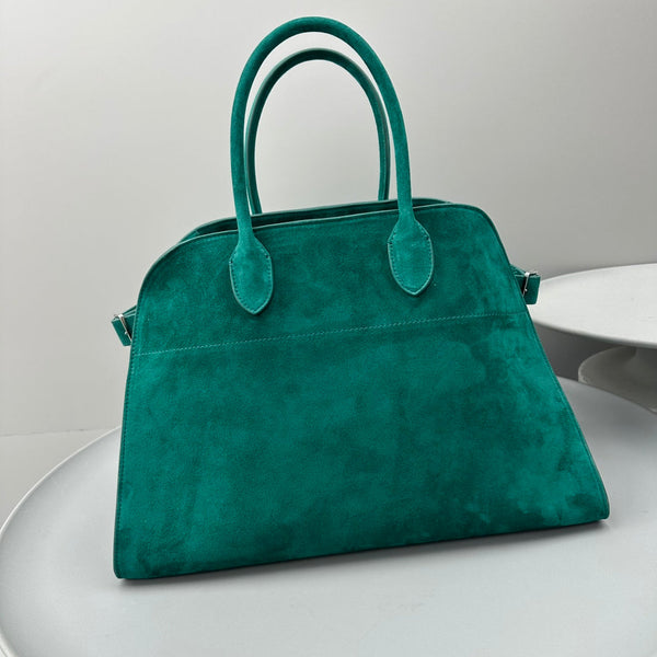 The Row Margaux 15 38cm Tote Bag Teal Blue Suede