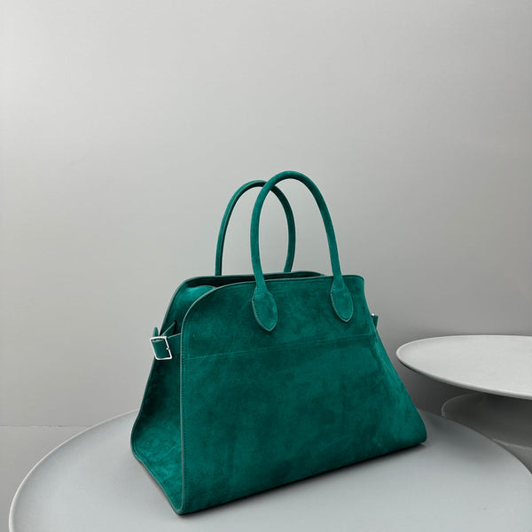 The Row Margaux 15 38cm Tote Bag Teal Blue Suede
