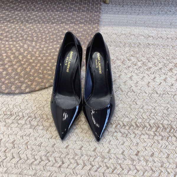 OPYUM RED HEEL PUMPS IN BLACK GLOSSY CALFSKIN