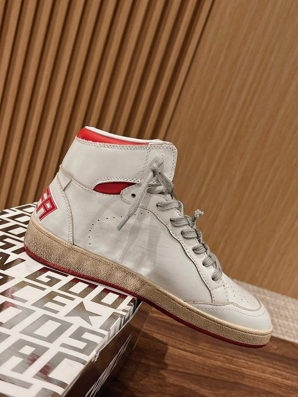 SKY-STAR SNEAKERS IN WHITE NAPPA LAMBSKIN WITH RED STAR AND HEEL TAB