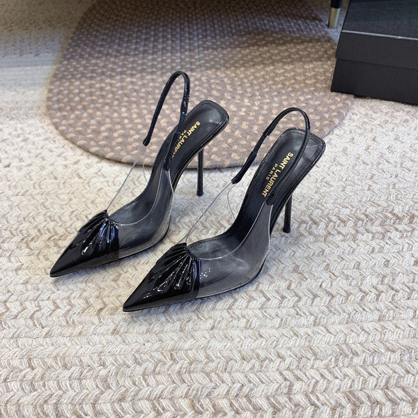 HIGH SLINGBACK IN BLACK GLOSSY CALFSKIN SPLICED WITH TPU