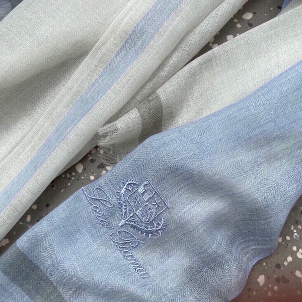 LP Quadrata Rainbow Scarf 200 CM In White Mix Blue Cashmere Silk 670021