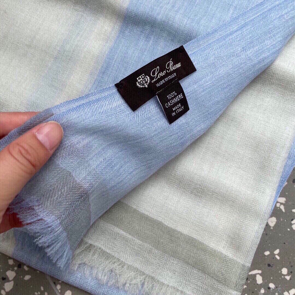 LP Quadrata Rainbow Scarf 200 CM In White Mix Blue Cashmere Silk 670021