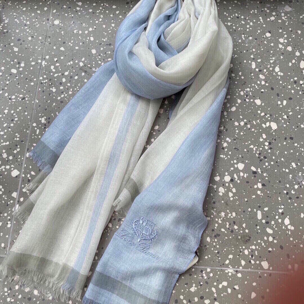 LP Quadrata Rainbow Scarf 200 CM In White Mix Blue Cashmere Silk 670021