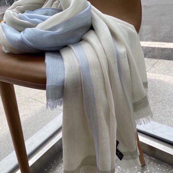 LP Quadrata Rainbow Scarf 200 CM In White Mix Blue Cashmere Silk 670021