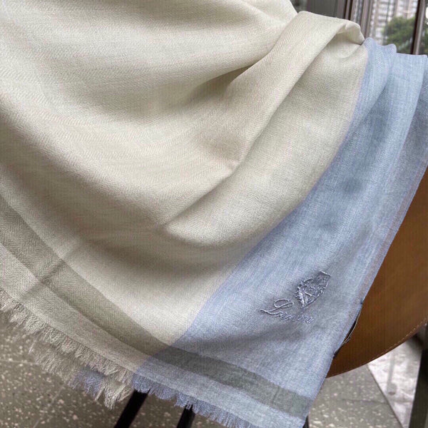 LP Quadrata Rainbow Scarf 200 CM In White Mix Blue Cashmere Silk 670021