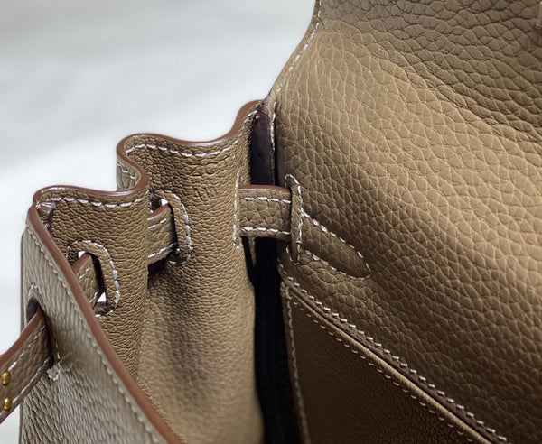 HM Mini Kelly 20 cm Pelle Togo Grigio Elefante Hardware Dorato