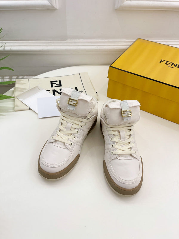 FENDI LOGO SOCK SNEAKER BOOTS IN WHITE LAMBSKIN