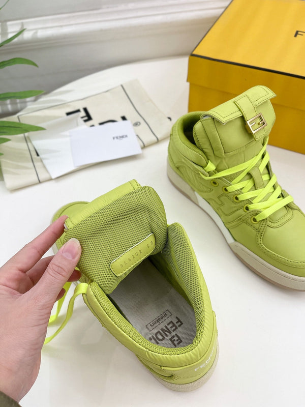 FENDI LOGO SOCK SNEAKER BOOTS IN YELLOWISH GREEN LAMBSKIN