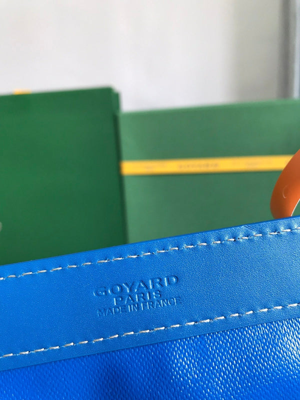 BELLECHASSE BIAUDE PM BAG 36 IN BLUE GOYARDINE CANVAS AND CALFSKIN TRIM