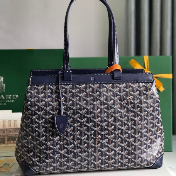 BORSA BELLECHASSE BIAUDE PM 36 IN TELA GOYARDINE BLU NAVY E RIFINITURE IN PELLE DI VITELLO