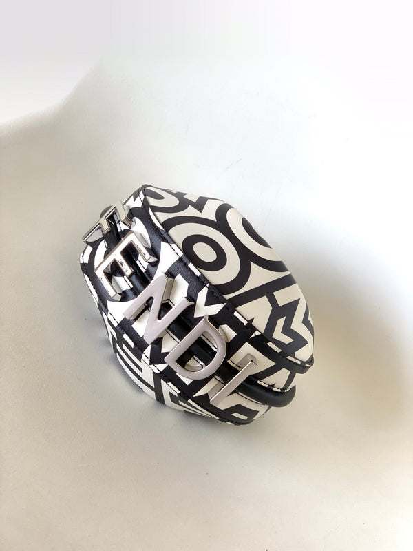 FENDIGRAPHY MINI 16 IN WHITE MIX BLACK SMOOTH CALFSKIN SILVER HARDWARE