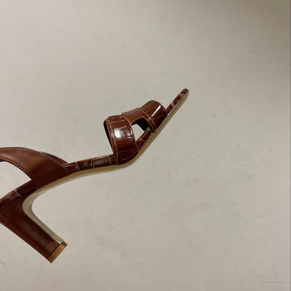 SLINGBACK ETERNITE 75 IN PELLE DI AGNELLO E COCCODRILLO MARRONE