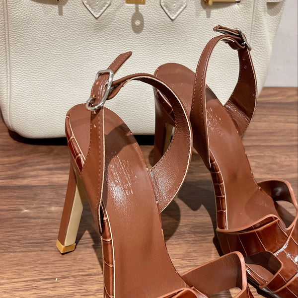 SLINGBACK ETERNITE 105 IN PELLE DI AGNELLO E COCCODRILLO MARRONE