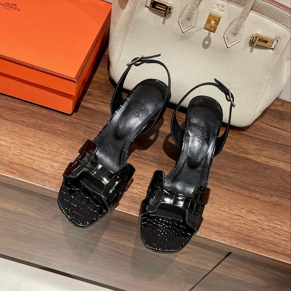 SLINGBACK ETERNITE 105 IN PELLE DI AGNELLO E COCCODRILLO NERA