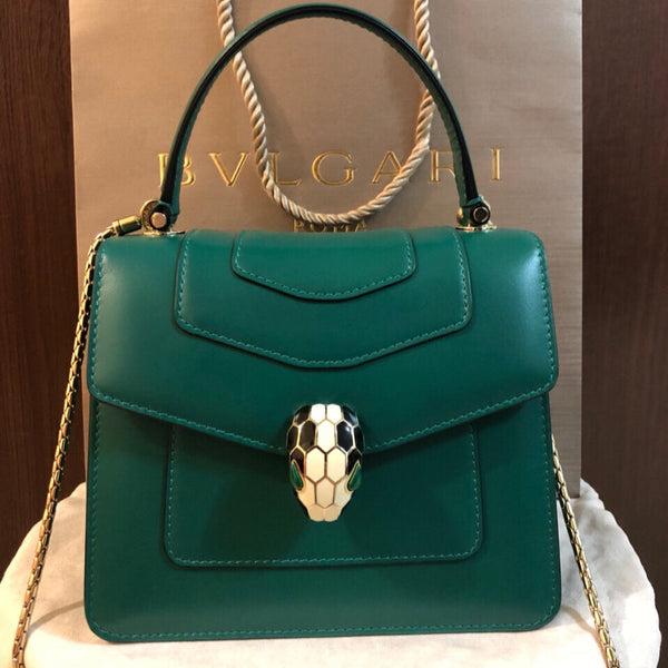 BVL Serpenti Forever Medium Top Handle Bag 20cm Emerald Green Calfskin GHW 188639