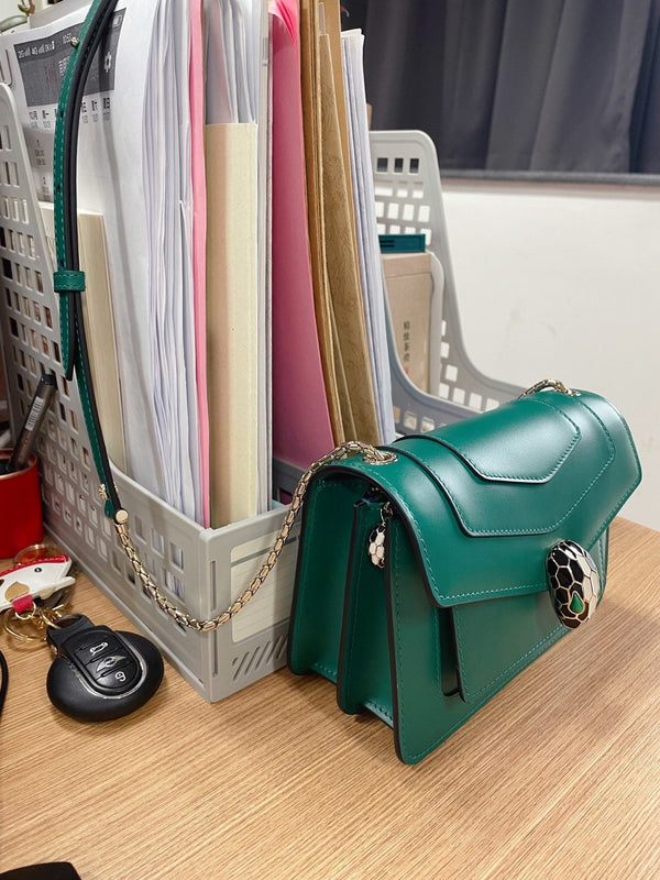 BVL Serpenti Forever Shoulder Bag 19cm Green Calfskin GHW 188643