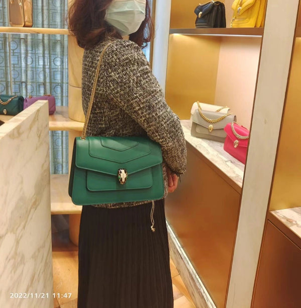 BVL Serpenti Forever Shoulder Bag 25cm Green Calfskin GHW 188644