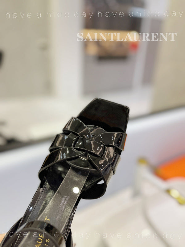 SANDALI FLATFORM SL TRIBUTE IN PELLE DI VITELLO NERO LUCIDO