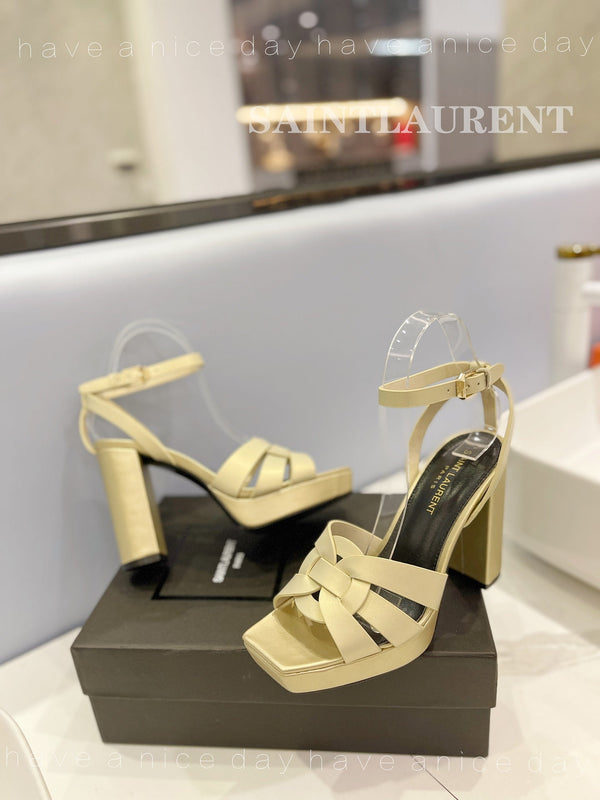 SANDALI FLATFORM SL TRIBUTE IN PELLE DI VITELLO LINO