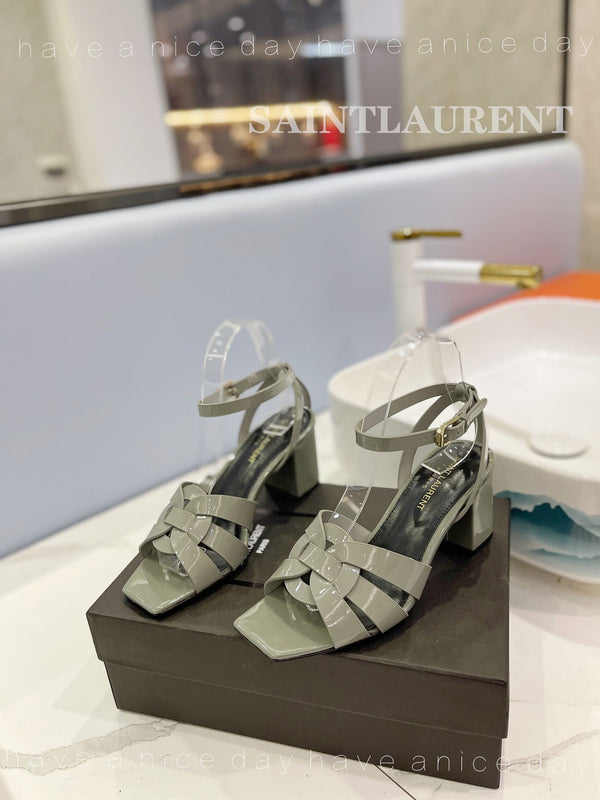 SL TRIBUTE SANDAL GLOSSY SAGE CALFSKIN