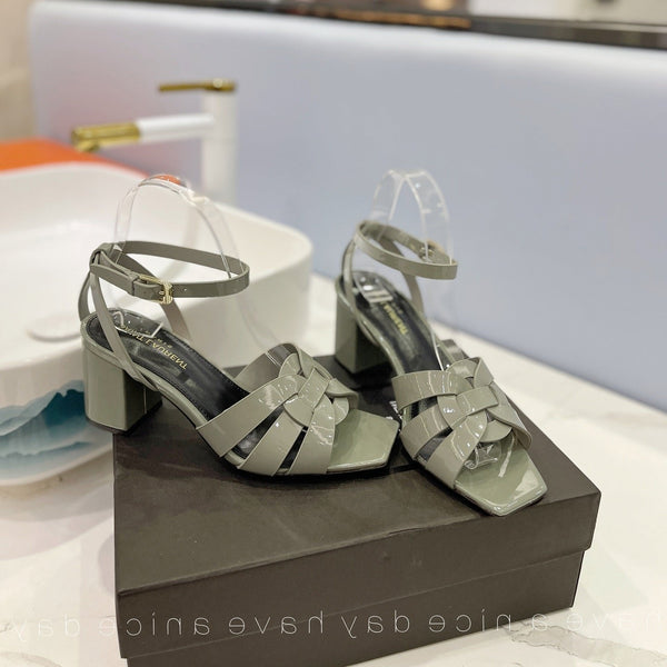 SL TRIBUTE SANDAL GLOSSY SAGE CALFSKIN