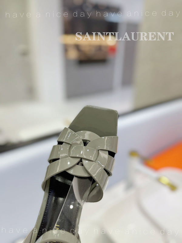 SL TRIBUTE SANDAL GLOSSY SAGE CALFSKIN